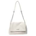 Ivory white tote bag with marble texture, silver logo, and chain strap detail - Off White