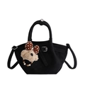 Sac seau noir mat avec poignée cylindrique et breloque en forme d'ours en peluche - Noir