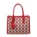Large red and white bridal handbag with traditional Xi patterns and heart charm - Small / Style 1