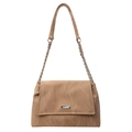 Borsa tote marrone chiaro con trama in pelle increspata e catena d'argento - Cachi