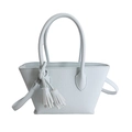 Borsa a mano azzurra con trama litchi, nappine doppie e tracolla regolabile - Blu