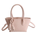 Elegante borsa a mano rosa pallido con trama litchi, manici tondi e nappine decorative - Rosa