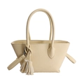 Borsa a secchiello beige crema con dettaglio nappa e doppia maniglia per uso a tracolla - Giallo