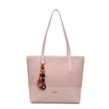 Sac fourre-tout rose clair avec texture tissu et gland décoratif en perles de bois - Avec Pendentif / Rose