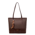 Sac cabas patchwork marron vintage avec pompon en perles de bois et surpiqûres - Avec Pendentif / café