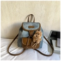 Sac à dos vintage en toile bleue avec finitions en cuir brun et pendentif chien - Avec Pendentif / Bleu Denim