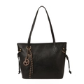 Vintage black soft leather tote bag with gold hardware and decorative tassel pendant - With Pendant / Black