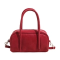 Borsa a mano boxy rosso scuro retrò con doppi manici e tracolla rimovibile in pelle opaca - Rosso