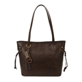 Retro brown large capacity tote bag with dual straps and chic contrast woven charm - With Pendant / Brown