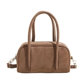 Piccola borsa quadrata minimalista in finta pelle marrone scuro con dettagli in metallo argento - Marrone