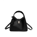 Classic black litchi grain leather handbag with white contrast stitching and twist-lock - Black