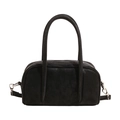 Retro black square handbag with textured leather finish and silver metal hardware details - Black