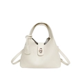 Elegant cream-white trapezoid handbag with litchi grain texture and gold swivel lock - White