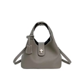 Taupe lychee grain leather handbag with iconic metal lock and detachable strap - Gray