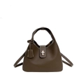Dark brown pebbled leather bucket bag with top handle and gold turn-lock closure - Brown