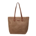 Borsa tote in paglia intrecciata marrone chiaro con manici in pelle scura - Marrone