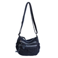 Borsa a tracolla in denim blu scuro con tasche multiple a cerniera e cinturino - Blu scuro
