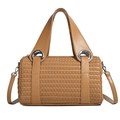Camel woven leather pillow bag for women with silver rings and adjustable shoulder strap - Brown