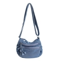 Grande borsa tote in denim con doppie cerniere e tracolla regolabile per donna - Azzurro