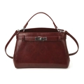 Minimalist deep red leather satchel with silver twist lock and trapezoid structure - Burgundy