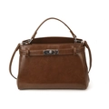 Classic dark brown trapezoid handbag with silver twist lock and top handle - Brown