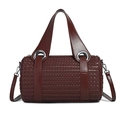Deep burgundy woven leather cylinder boston bag with silver rings and crossbody strap - Coffee