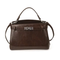 Retro dark brown crossbody bag with oil wax leather texture and silver buckle - Brown