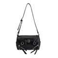 Borsa tote vintage nera in ecopelle con borchie argentate e dettagli multi-cerniera - Nero