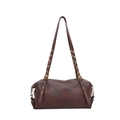 Dark brown pebble leather shoulder bag with decorative gold eyelets on long straps - With Pendant / Purple