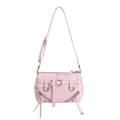 Borsa baguette rosa stile biker con borchie argentate e nappe in pelle - Rosa