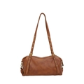 Brown vintage faux leather underarm bag with metal eyelets and large capacity - With Pendant / Tan