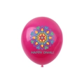 Deep pink Happy Diwali latex balloon with colorful mandala patterns and green festive text - Pink