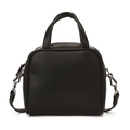 Minimalist black square crossbody bag with sturdy handles and silver hardware - Black