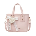 Bolso de mano rosa en cuero sintético con colgante de corazón de perlas y lazo de encaje - Con Colgante / Rosa