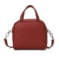 Minimalist burgundy leather crossbody bag with top handles and silver hardware - Red