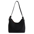 Borsa a spalla a mezzaluna nera con trama litchi e catena decorativa alla moda - Nero