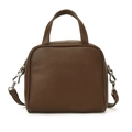 Brown square shoulder bag in synthetic leather with top handles and adjustable strap - Coffee
