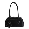 Borsa a spalla baguette nera minimalista con cuciture a contrasto e ciondolo a stella - Nero