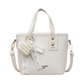 Bolso cubo de cuero granulado blanco con colgante de corazón de perlas y encaje - Con Colgante / Blanco Roto