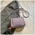 Purple leather small crossbody bag with gold hardware lock and rivet detailing - Purple