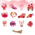 Set di 12 etichette decorative rosa per San Valentino con labbra rosse e Cupido - Set Decorazione Romantica Appesa (Con Corda)