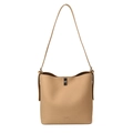 Khaki Schulter-Eimertasche aus genarbtem Leder mit silbernem Drehverschluss - Khaki