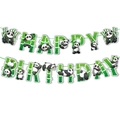 Panda themed Happy Birthday banner with green bamboo letters for party decoration - Happy Birthday Banner