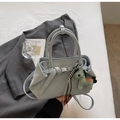 Light blue leather tote bag with buckle detail and decorative horse charm - Blue