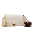 Beige crossbody square bag with gold chain strap and brown monkey plush charm - With Pendant / Off White