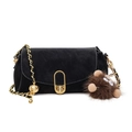Elegant black suede crossbody bag with gold chain strap and plush monster pendant - With Pendant / Black