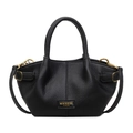 Elegante bolso tipo cubo en cuero negro con grabado lichi y detalles dorados - Negro