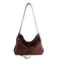 Bolso tote grande marrón oscuro de cuero brillante con correa para el hombro minimalista - Talla grande marrón