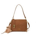 Borsa a tracolla in pelle smerigliata marrone con finiture dorate e ciondolo orsetto - Con Ciondolo / Marrone