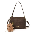 Borsa a mano quadrata marrone scuro opaco con finiture dorate e ciondolo orsetto - Con Ciondolo / Marrone
